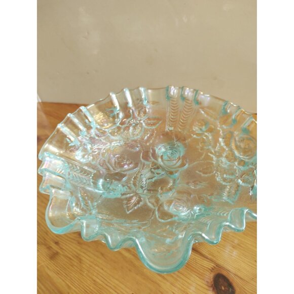 Vintage Imperial Glass Ice Blue 3 Footed Glass Bowl Maker Marked with Iron Cross - Picture 11 of 13